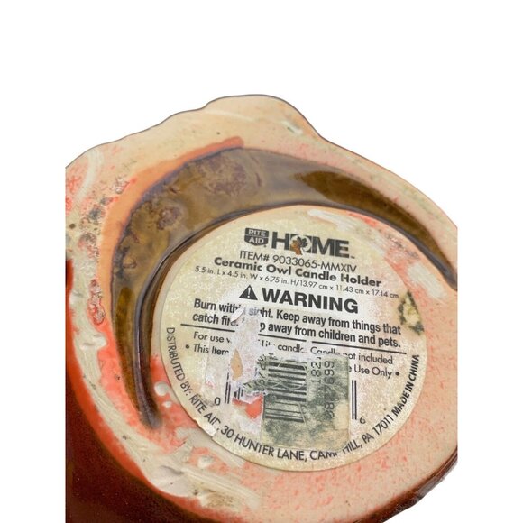 Ceramic Owl Candle Holder Brown Glazed 7" Tall Home Decor - Picture 4 of 4